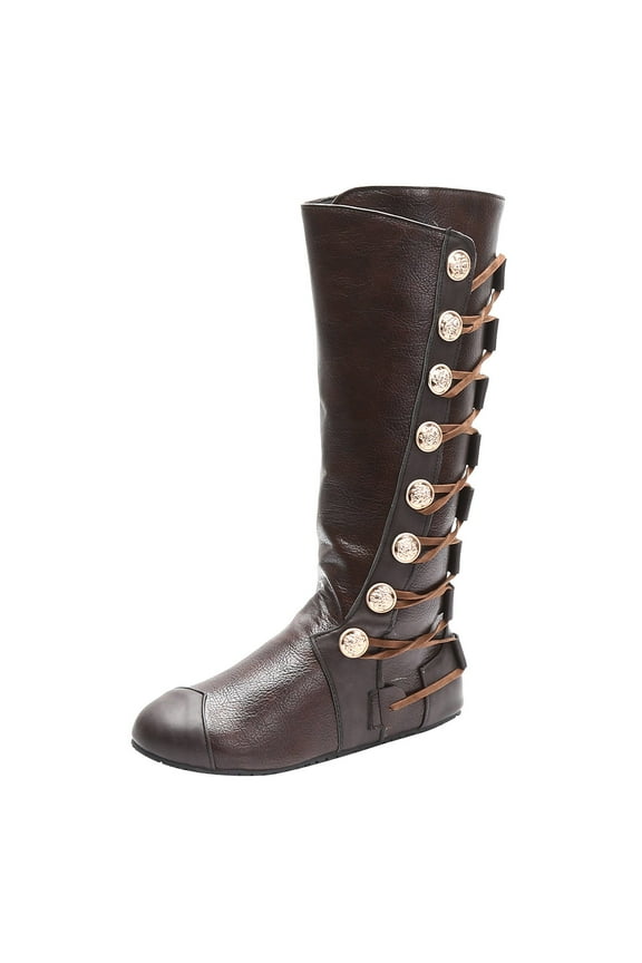 Knee High Riding Boots for Women Vintage Leather Knee Length Combat Work Boots Roman Tall Boots