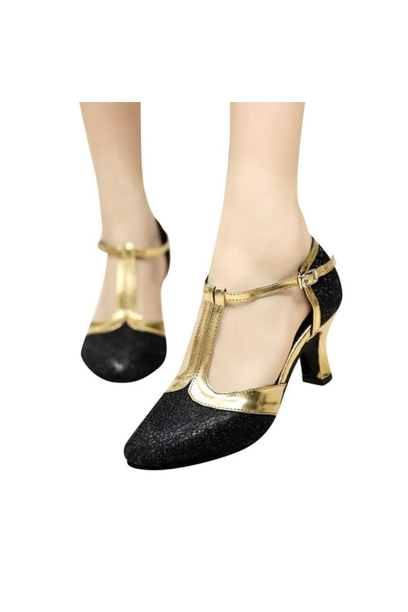 Latin Dance Shoes for Women Ballroom Dancing Prom Shoes Woman Salsa T-Strap Kitten Dress Pump