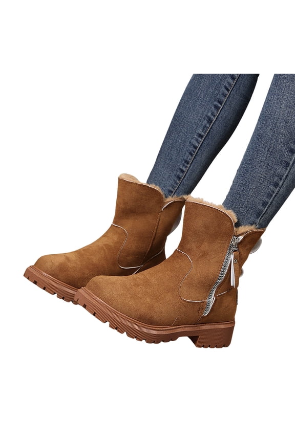 Leopard Winter Snow Boots for Women Fashion Casual Furry Side Zipper Mid Calf Boots
