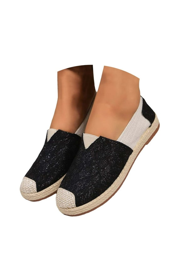 Linen Slip on Loafers for Women Casual Lace Espadrilles Slip-on Flats Dress Walking Shoes