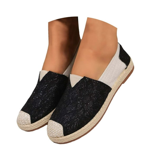 Oyedens Linen Slip on Loafers for Women Casual Lace Espadrilles Slip-on Flats Dress Walking Shoes