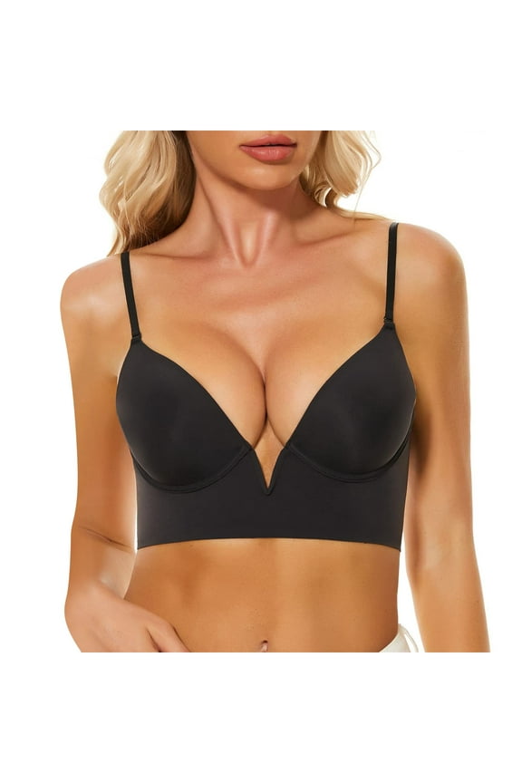 Low Back Bras for Women Deep V Plunge Backless Seamless Halter Bra Multiway Convertible Low Cut Bra