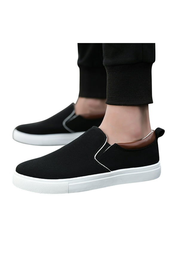 Men Slip on Loafers Canvas Shoes White Casual Walking Sneakers Black Fashion Work Shoes