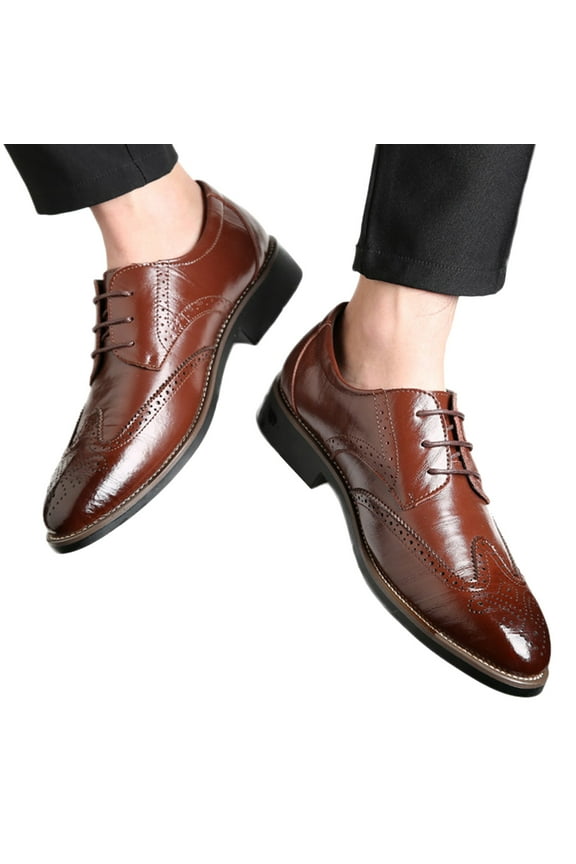 Mens Oxford Dress Shoes Vintage Classic Leather Pointed Toe Lace Up Formal Dressy Shoes