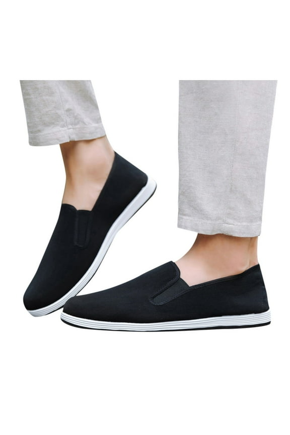 Mens Slip On Loafers Driving Shoes Black Low Top Canvas Shoes Penny Sneakers Work Shoes