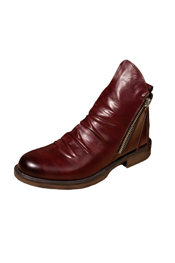 Mens Slouchy Boots Vintage Casual Leather Zipper Office Work Oxfords Ankle Booties for Men Fall
