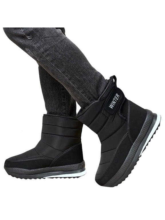 Mens Snow Boots Lining Waterproof Winter Warm Ankle Booties for Elder Men Cold Weather