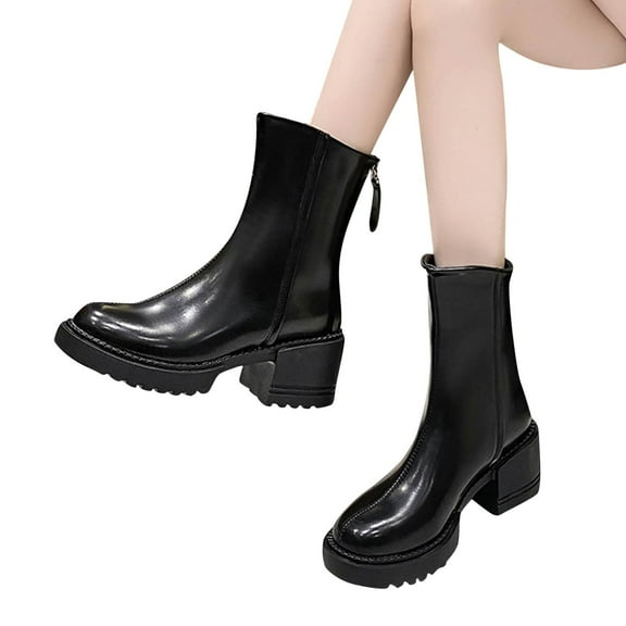 Oyedens Mid Calf Boots for Women 2024 Fall Fashion Leather Platform Heels Chelsea Ankle Booties