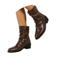 thumbnail image 1 of Oyedens Mid Calf Boots for Women Fashion Slouch Leather Low Heels Winter Fall Short Booties, 1 of 1