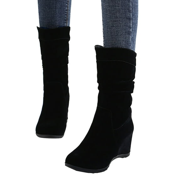 Oyedens Mid Calf Boots for Women with Hidden High Heels Fashion Slouchy Winter Fall Dress Short Boots