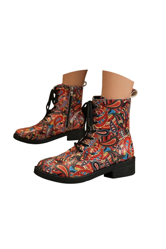 Mid Calf Combat Boots for Women Personalized Casual Zipper Lace up Riding Ankle Booties