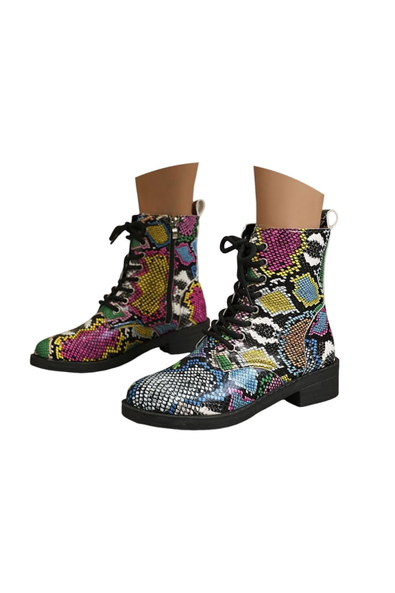 Mid Calf Combat Boots for Women Personalized Casual Zipper Lace up Riding Ankle Booties