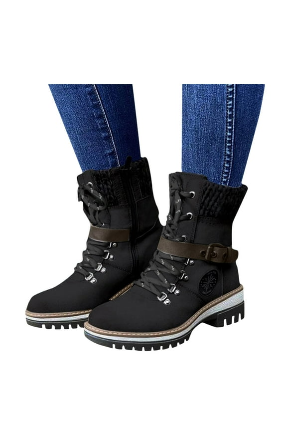 Mid Calf Hiking Boots for Women Waterproof Non Slip Winter Snow Combat Work Riding Boots