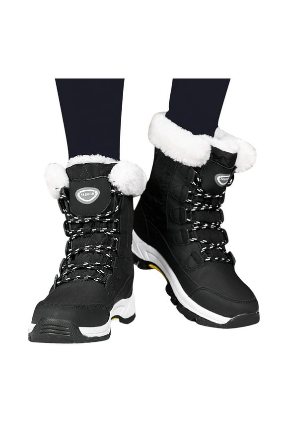 Mid Calf Snow Boots for Women Girls Waterproof Non Slip Plush Lined Winter Ski Combat Boots
