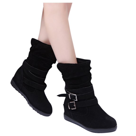 Oyedens Mid Calf Winter Snow Boots for Women Fashion Thermal Fleece Lined No Heels Slouchy Short Boots