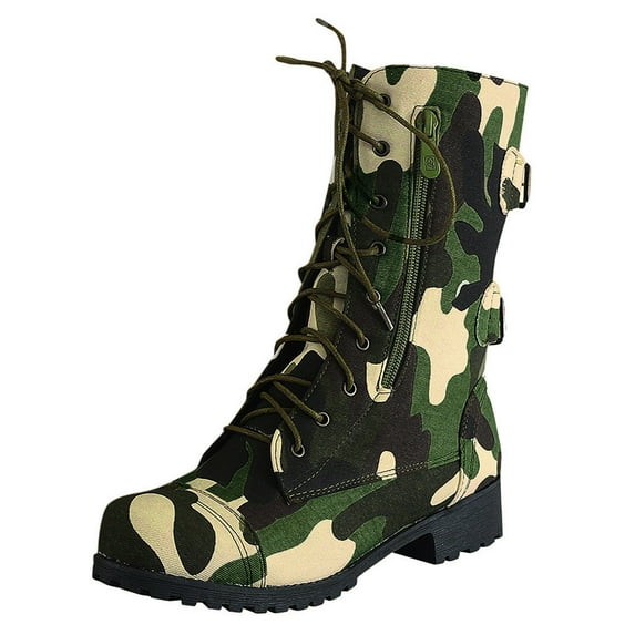 Oyedens Military Combat Boots for Women Camoflage Casual Non Slip Mid Calf Work Boots Camo Riding Boots