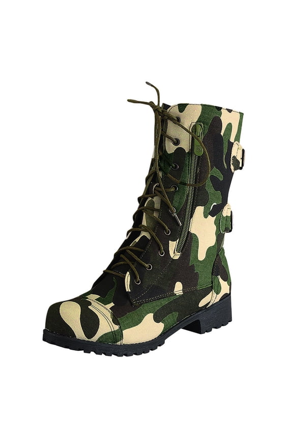 Military Combat Boots for Women Camoflage Casual Non Slip Mid Calf Work Boots Camo Riding Boots