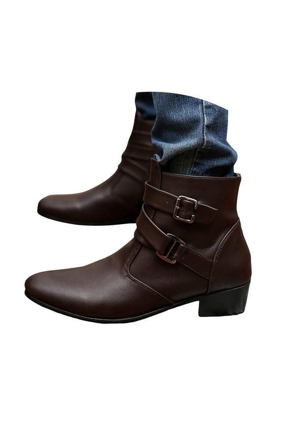 Oxfords Dress Boots for Men Fashion Leather Pointed Toe Buckle Zipper Tuxedo Ankle Booties