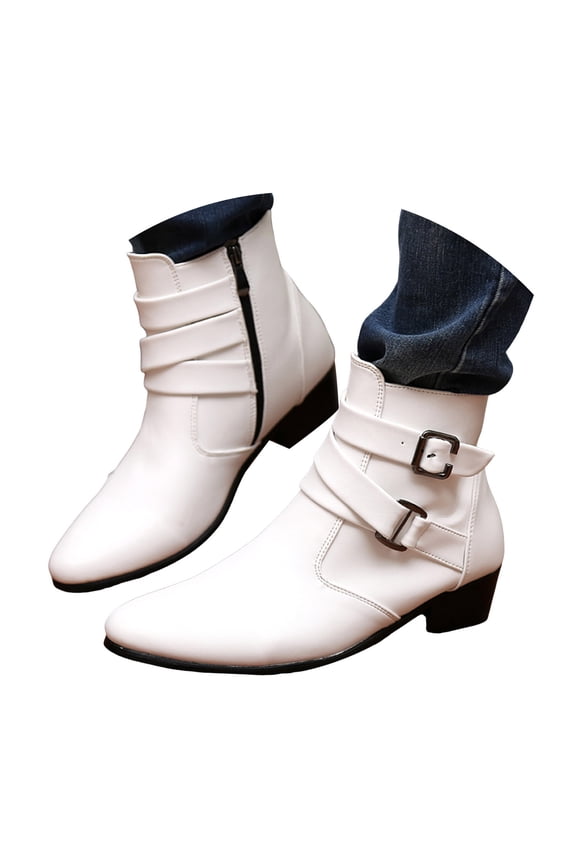 Oxfords Dress Boots for Men Fashion Leather Pointed Toe Buckle Zipper Tuxedo Ankle Booties