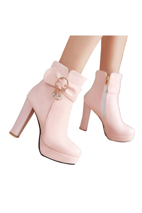 Platform Boots for Women Fashion Rhinestones Block High Heels Dress Ankle Booties Ladies