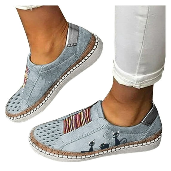 Oyedens Platform Fashion Sneakers for Women Cute Cat Low Top Canvas Shoes Walking Flats Loafers