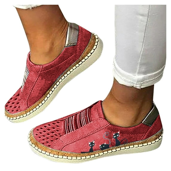 Oyedens Platform Fashion Sneakers for Women Cute Cat Low Top Canvas Shoes Walking Flats Loafers