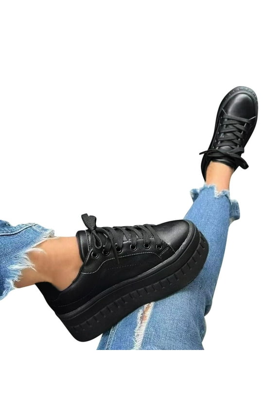 Platform Fashion Sneakers for Women Fashion Leather High Heels Low Top Canvas Shoes