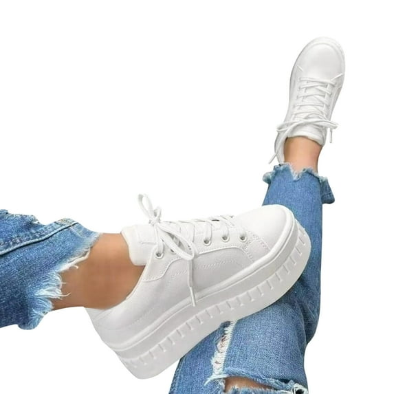 Oyedens Platform Fashion Sneakers for Women Fashion Leather High Heels Low Top Canvas Shoes