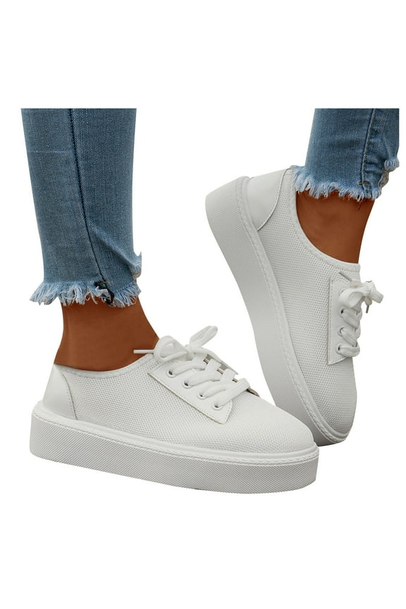 Platform Low Top Fashion Sneakers for Women Girls Lace Up Footbed Canvas Shoes Play Sneakers