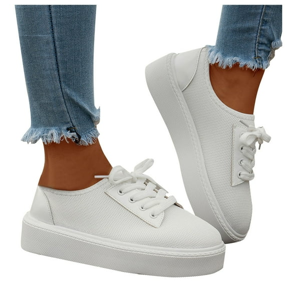 Oyedens Platform Low Top Fashion Sneakers for Women Girls Lace Up Footbed Canvas Shoes Play Sneakers