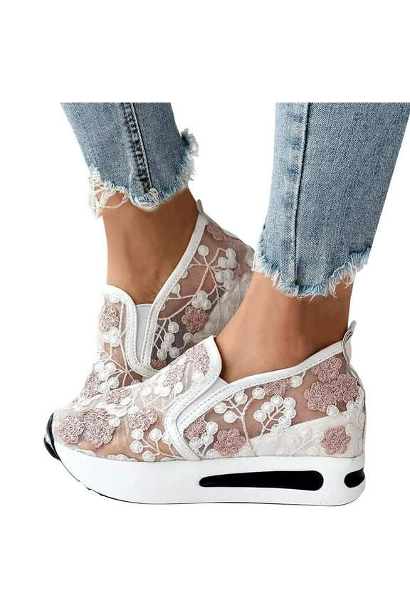 Platform Low Top Fashion Sneakers for Women with Hidden Wedge High Heels Walking Shoes
