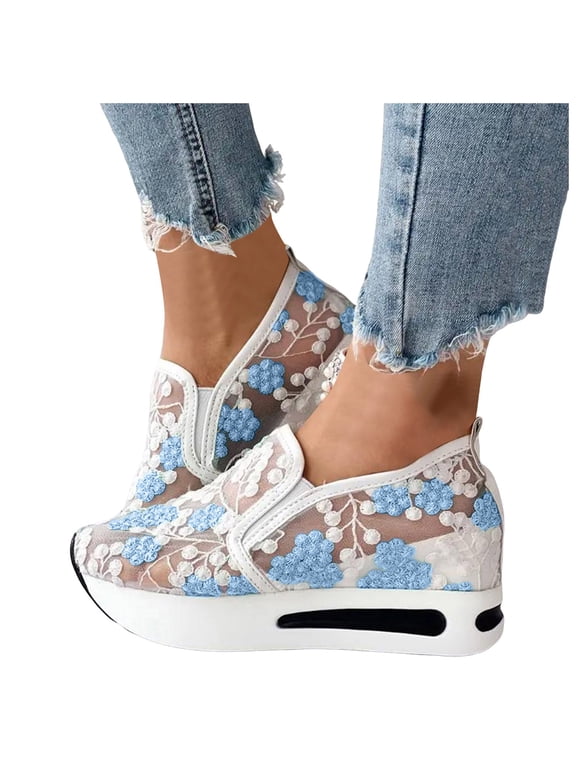 Platform Low Top Fashion Sneakers for Women with Hidden Wedge Chunky High Heels Walking Shoes