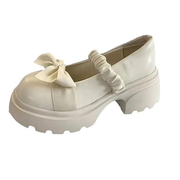 Oyedens Platform Mary Jane Shoes for Women Vintage Bowknot Heel Uniform Dress Shoes Lolita Oxfords
