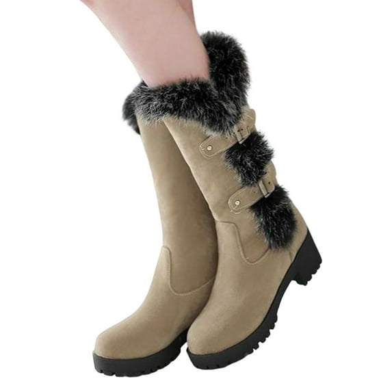 Oyedens Platform Mid Calf Snow Boots for Women Fashion Fuzzy Plush Lined Heels Winter Boots