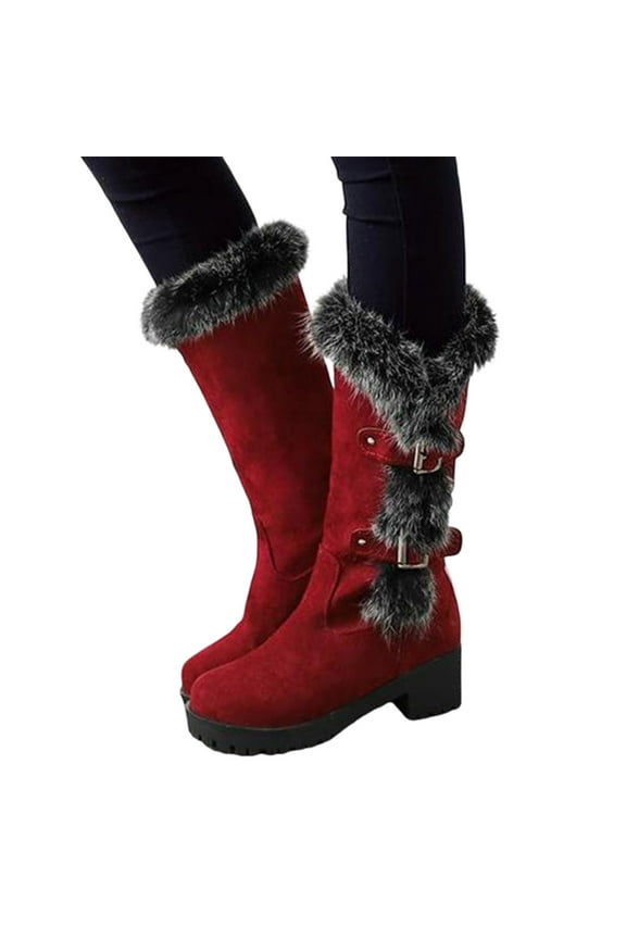 Platform Mid Calf Snow Boots for Women Fashion Fuzzy Plush Lined Heels Winter Boots