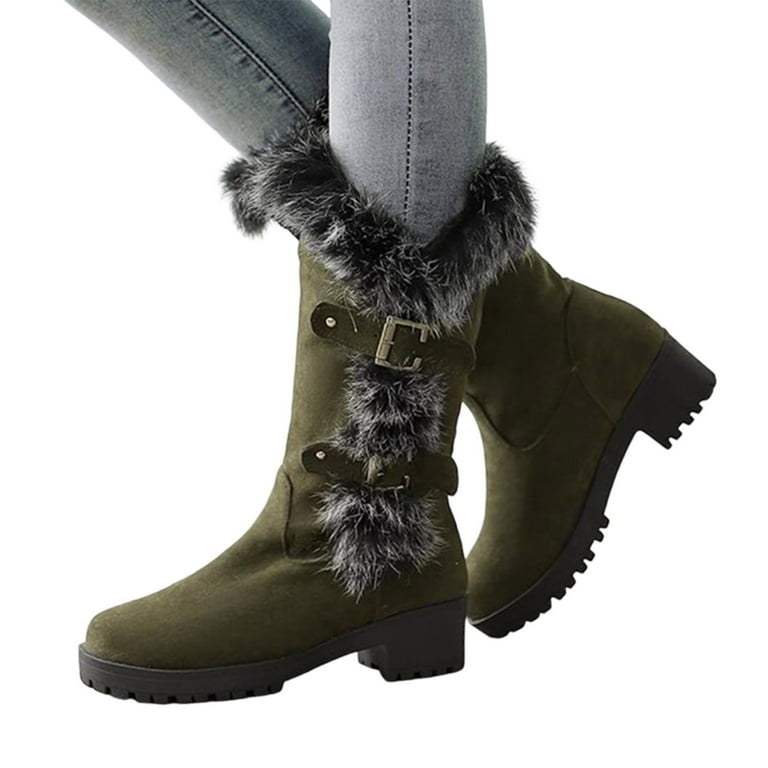 Oyedens Platform Mid Calf Snow Boots for Women Fashion Fuzzy Plush