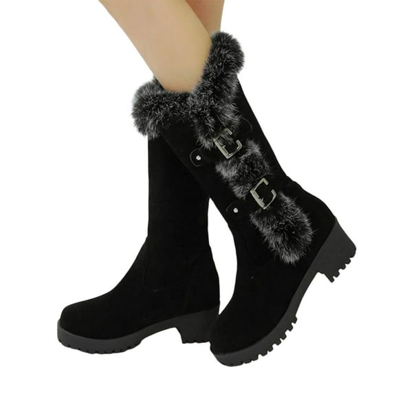 Oyedens Platform Mid Calf Snow Boots for Women Fashion Fuzzy Plush Lined Heels Winter Boots