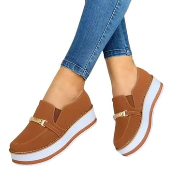 Oyedens Platform Slip on Loafers for Women Footbed Low Top Fashion Sneakers Walking Driving Work Shoes