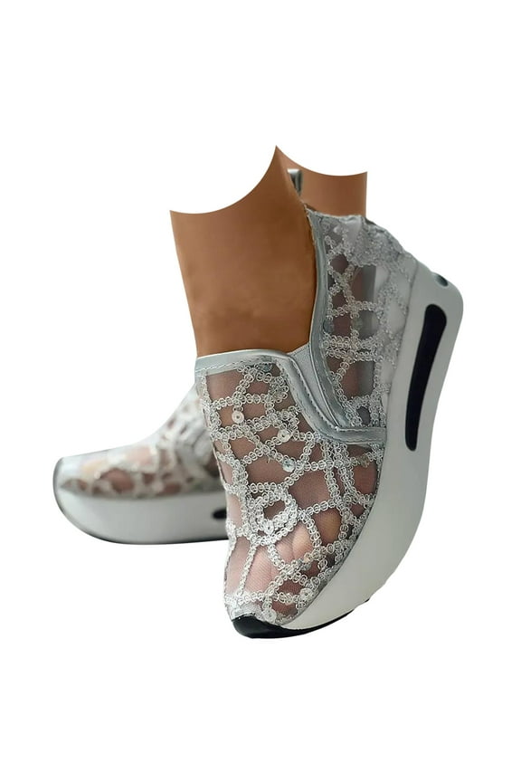 Platform Slip on Loafers for Women with Hidden Wedge Mesh High Heels Low Top Walking Shoes