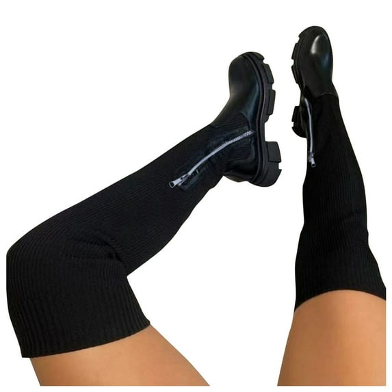 Oyedens Platform Thigh High Boots for Women Fashion Elastic Chunky Mid Heels Over The Knee Tall Boots