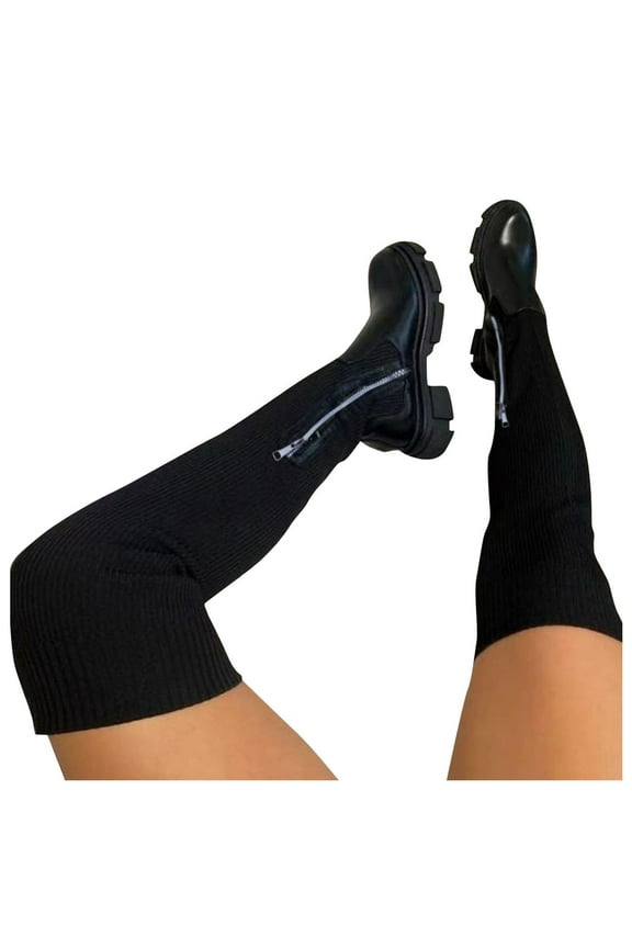 Platform Thigh High Boots for Women Fashion Elastic Chunky Mid Heels Over The Knee Tall Boots