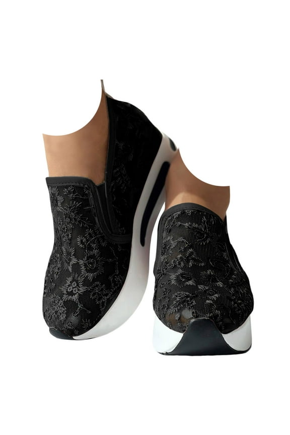 Platform Walking Shoes for Women with Hidden Wedge Breathable Lace Low Top Fashion Sneakers