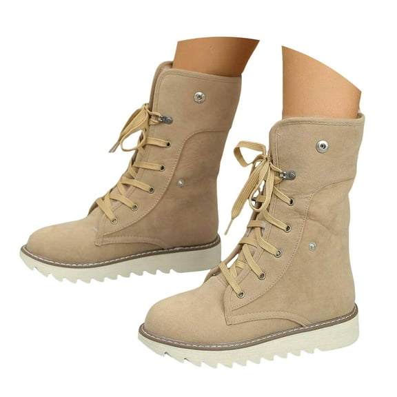 Oyedens Platform Winter Snow Boots for Women Cold Weather Fleece Lined Combat Mid Calf Boots