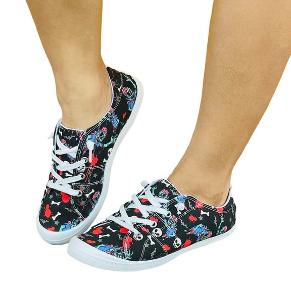 Oyedens Pumpkin Canvas Shoes Fun Skull Skeleton Design Low Top Fashion Walking Sneakers for Women