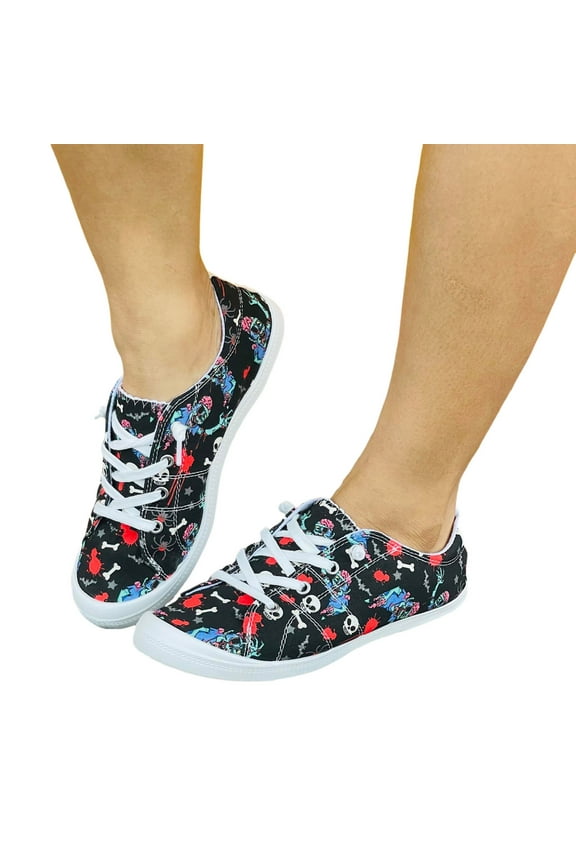Pumpkin Canvas Shoes Fun Skull Skeleton Design Low Top Fashion Walking Sneakers for Women