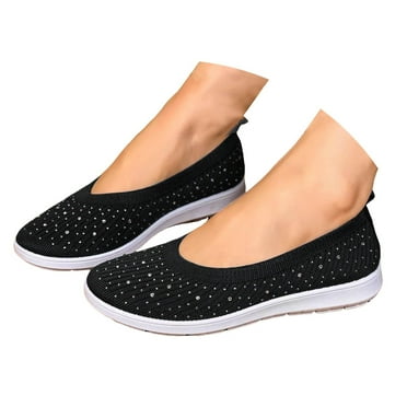 Oyedens Rhinestones Slip on Loafers Walking Shoes for Woman Womens Comfy Knit Ballet Flats Work Sneakers