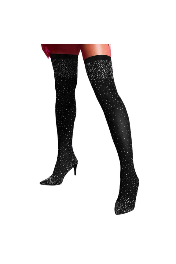 Rhinestones Thigh High Boots for Women Sparkly Stiletto High Heels Stocking Over The Knee High Boots