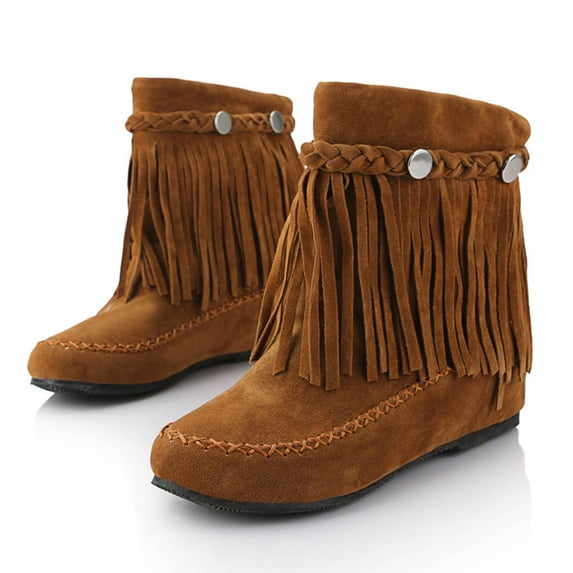 Oyedens Riding Boots for Women Boho Long Tassel Mid Calf Cowgirl Boots Beach Flats Cowboy Ankle Booties