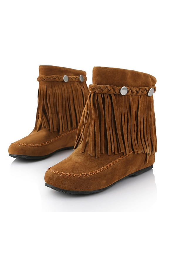 Riding Boots for Women Boho Long Tassel Mid Calf Cowgirl Boots Beach Flats Cowboy Ankle Booties