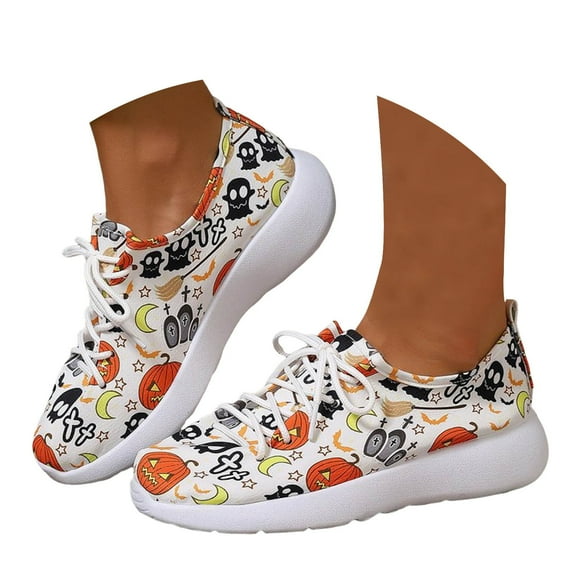 Oyedens Running Tennis Shoes for Women Fun Skull Pumpkin Fashion Sneakers Canvas Shoes